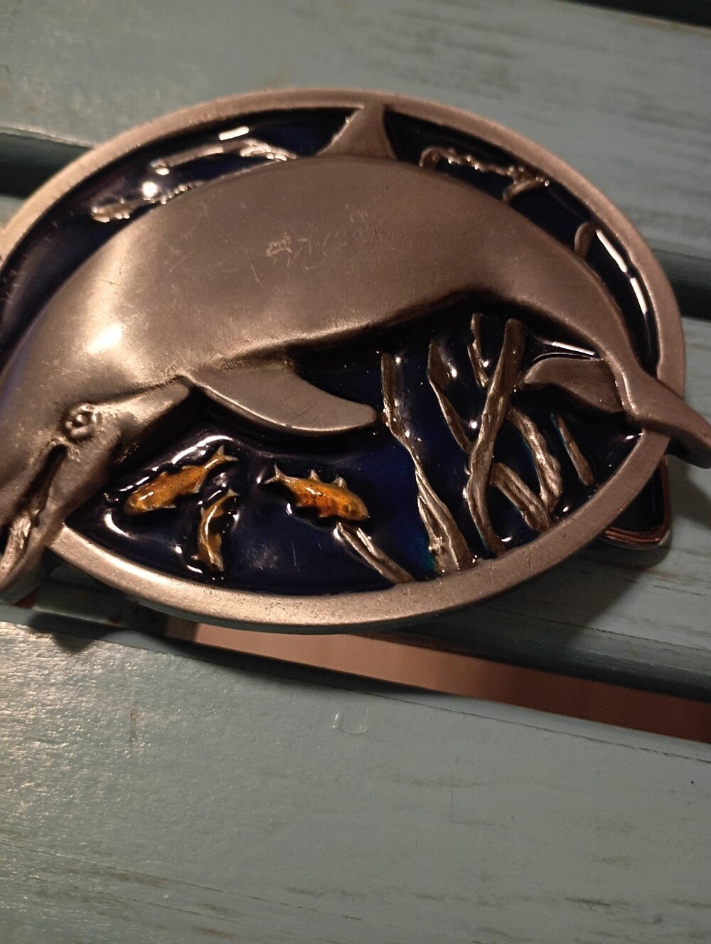 Men's Dolphin Belt Buckle - Blue and Silver Nautical Design